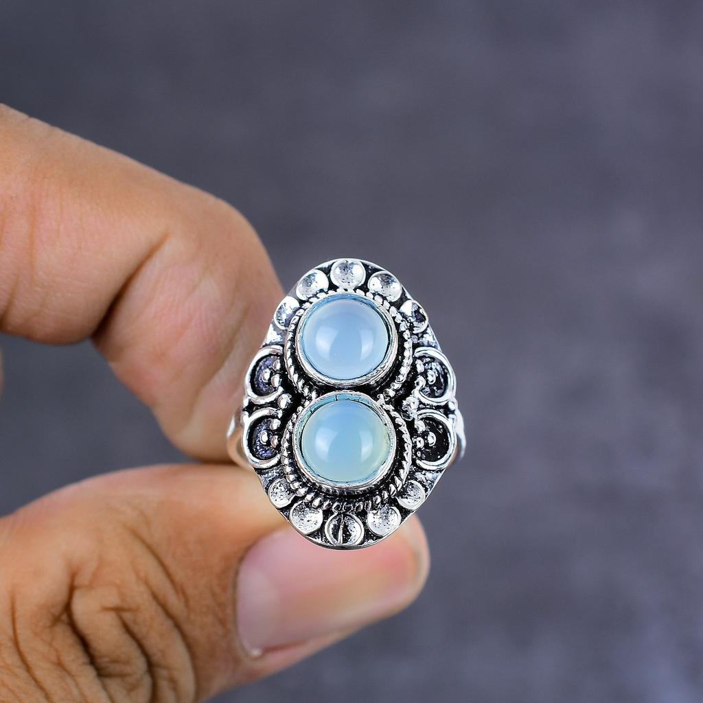 Подарочное кольцо из серебра 925 пробы с натуральным молочным опалом, размер 8, ручная работа R9q45