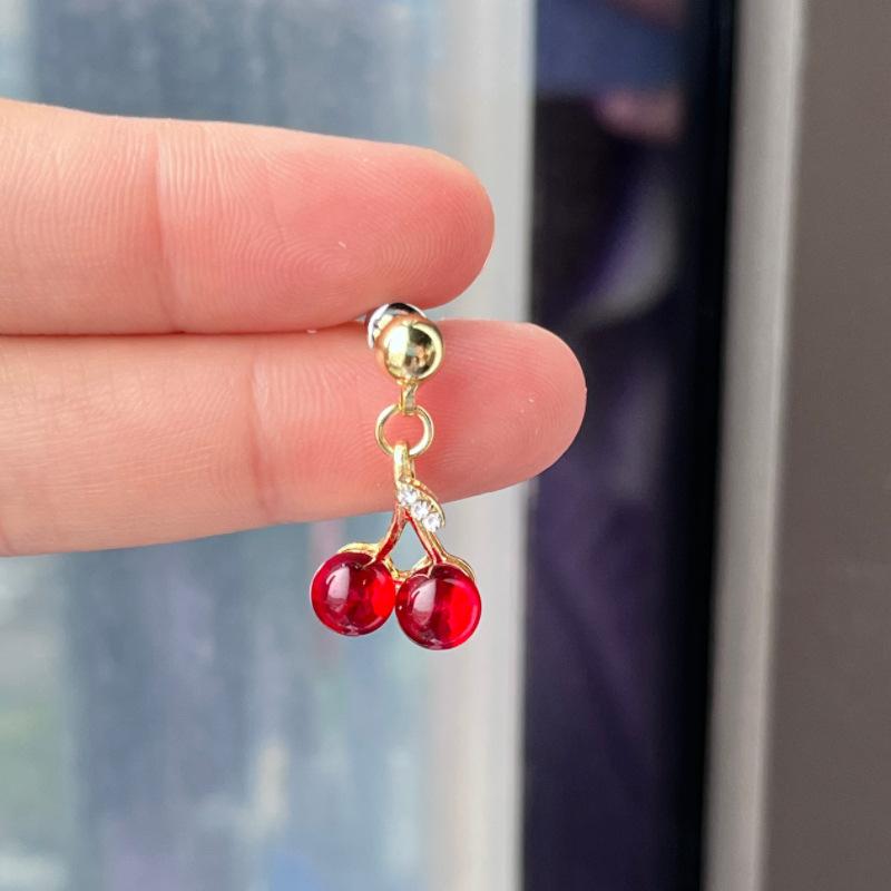 Серьги Красные стеклянные серьги-гвоздики Cherry Femininity Универсальные серьги-гвоздики Ins Style Premium