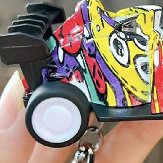 Go-cart Cartoon Keychain Pendant with Double-Ring Hook Anti-Detachable Design Decompression Tool Keychain Accessory