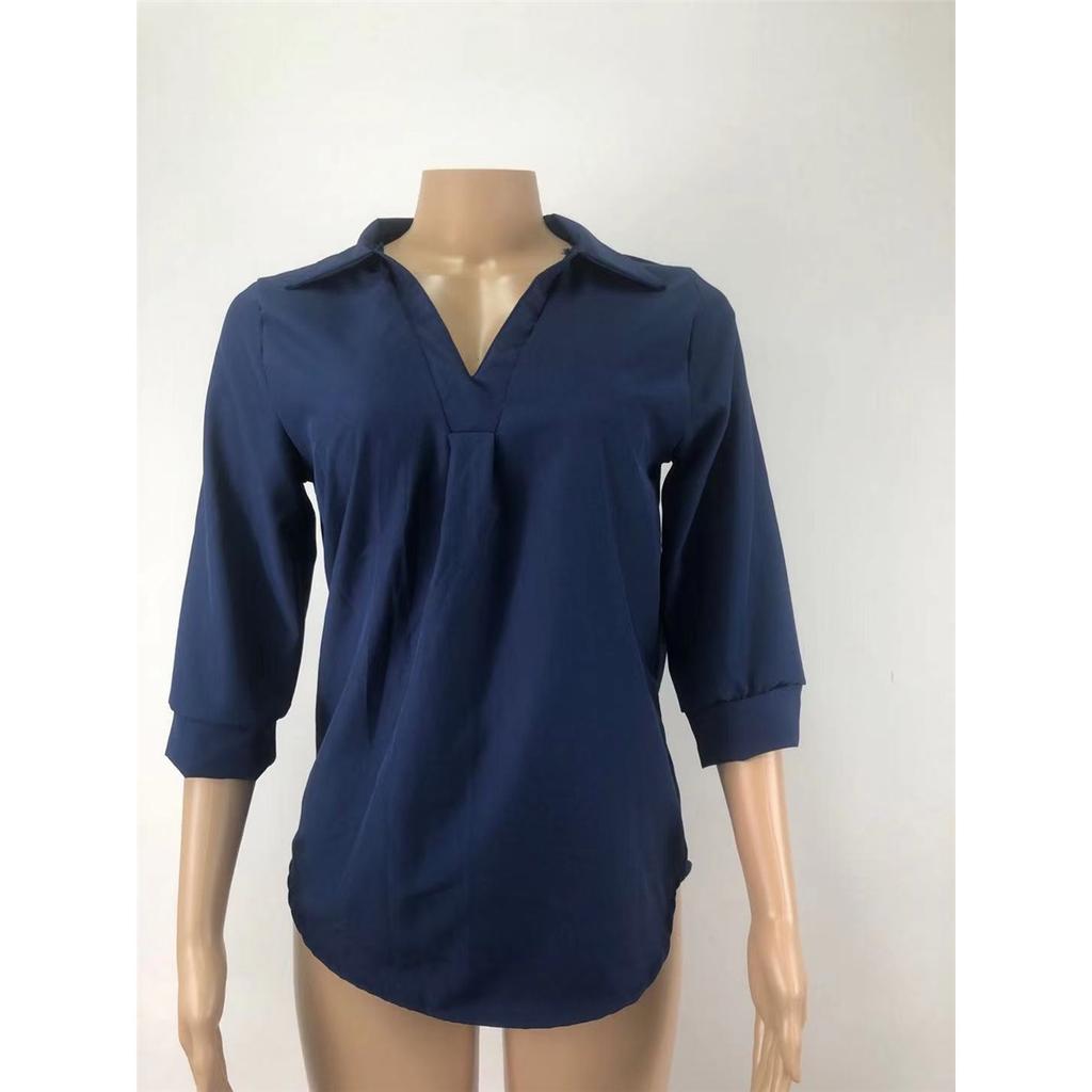 Women's Summer Chiffon Loose 7-quarter Sleeve V-neck Plus Size Shirt