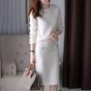 Осенне-зимнее легкое роскошное женское однотонное легкое трикотажное платье из двух частей в зрелом стиле