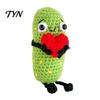 Kimchi Desk Ornament 1/2Pcs Crochet Holding Heart Pickle, Handmade Knit Cartoon Yarn Handwoven Pickle Toy Doll for Decoration Ornament, Valentine's