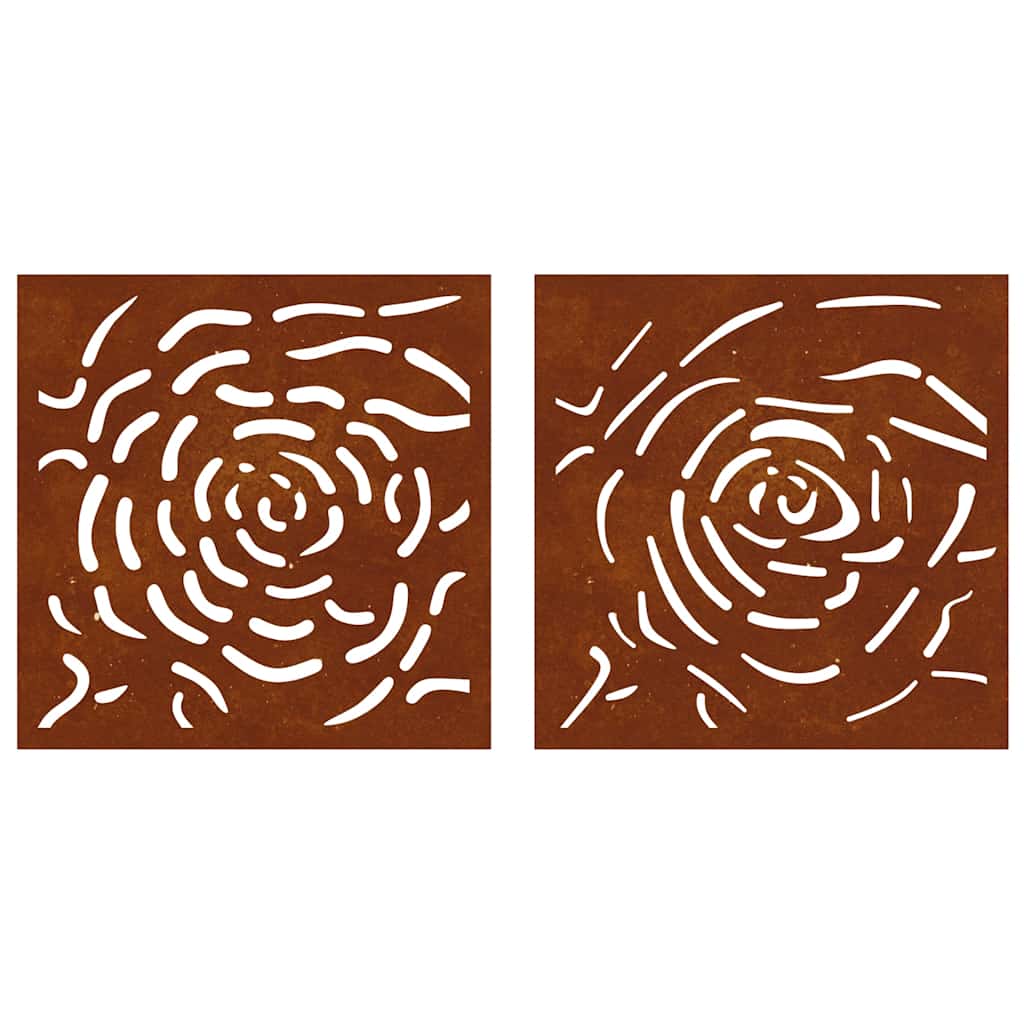 vidaXL 2-tlg. Garten-Wanddeko 55x55 cm Cortenstahl Rosen-Design