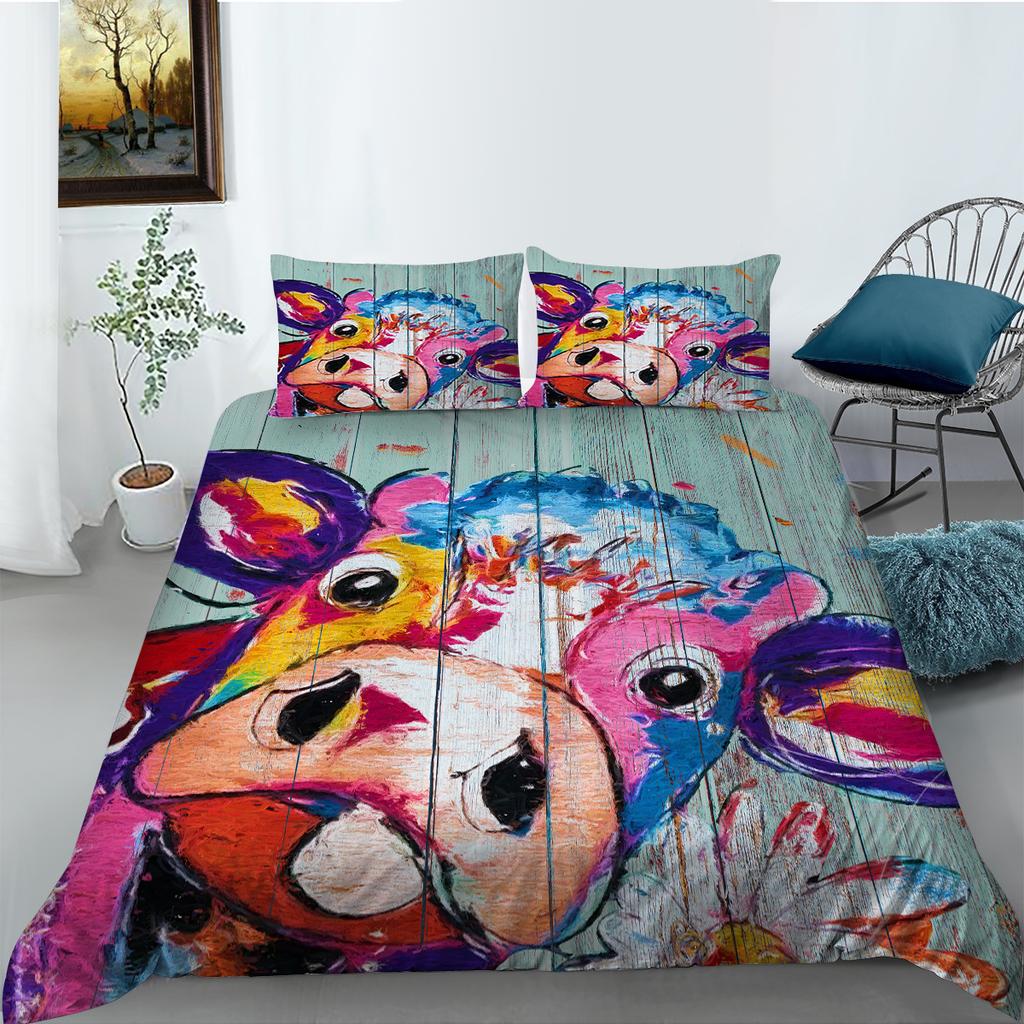 3D Cow Pattern Bedding Set Animal Print Quilt Cover Pillow Case Home Bedding Set AU/EU/US Full Size Single/Double Bed Home Decoration
