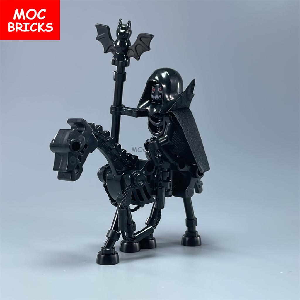 Одиночный MOC Кирпичи DIY Темный Вестник Группа Магов Череп Скелет Лошадь Строительные Блоки Мини Куклы Игрушки Для Детей Подарки