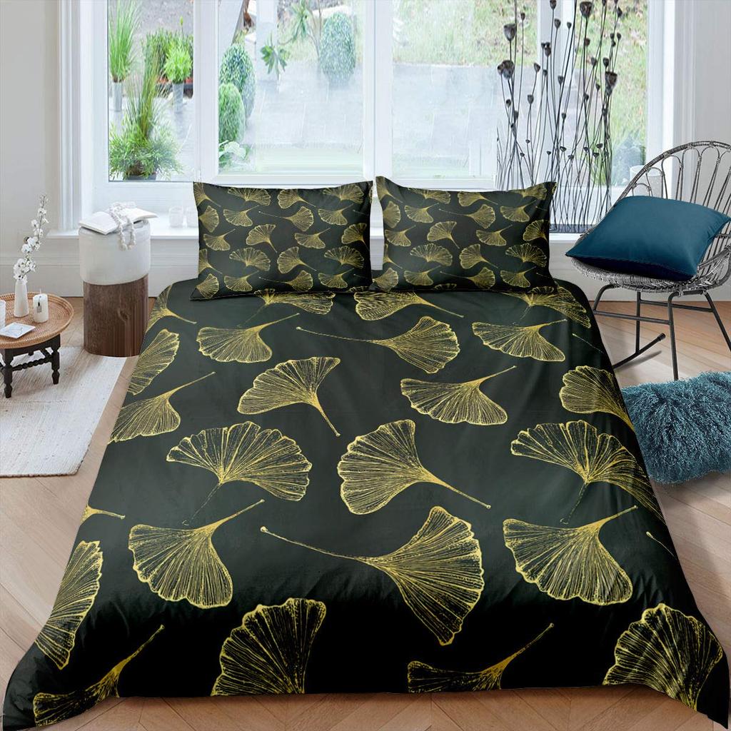 Пододеяльник с изображением листьев гинкго Queen Natural Botanical Комплект постельного белья Plants Rustic Farmhouse Покрывало для одеяла Abstract Leaves Покрывало для одеяла