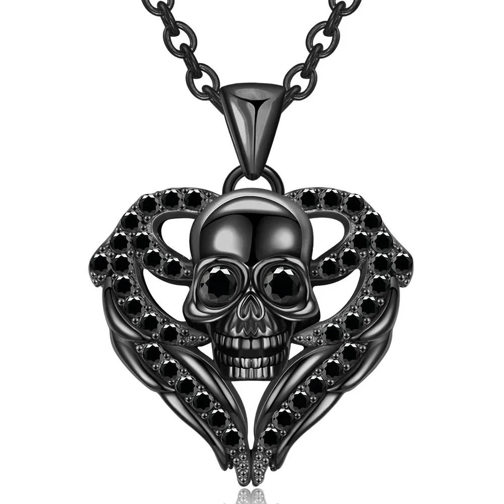 Сердце Фиолетовый Красный Крыло Ангела Кристалл Циркон Женский Череп Черный Кулон Ожерелья День Матери Хэллоуин Рождество Ювелирные Изделия