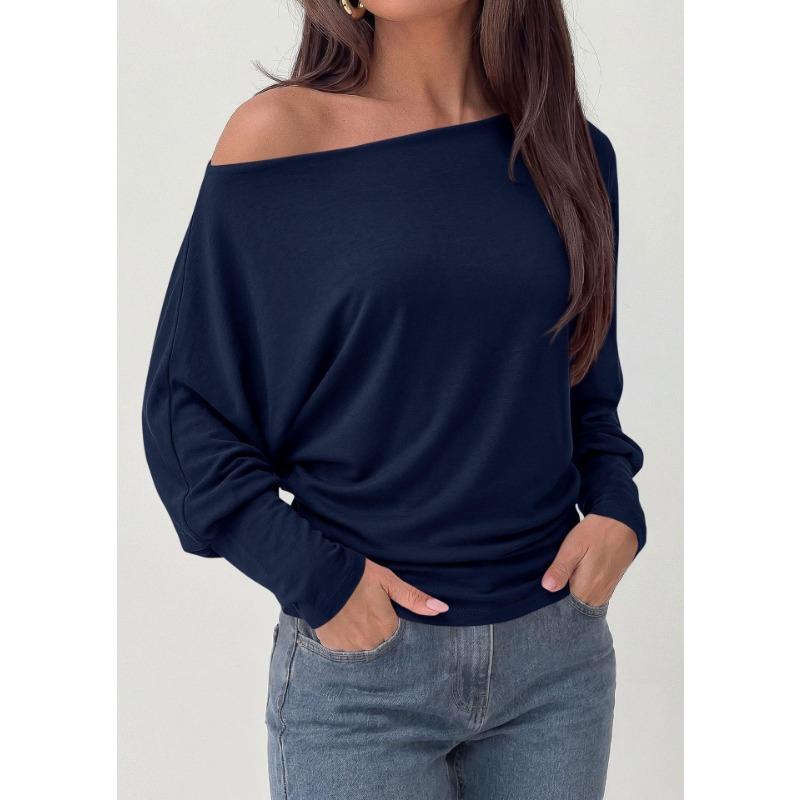 Off Shoulder Asymmetrical Waist Fitted Long Sleeve Knit Casual Women Sweater