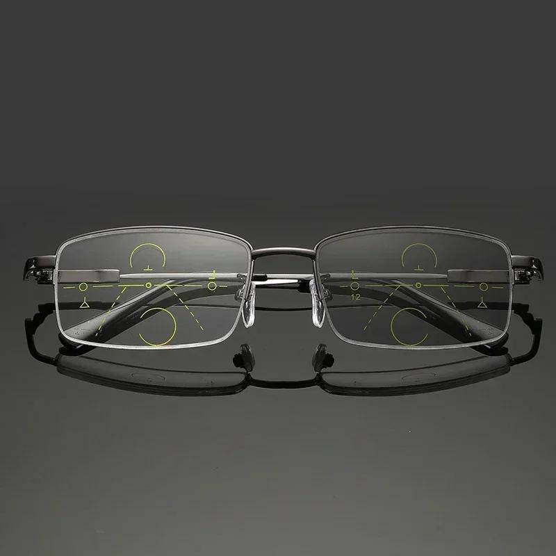 Мужские и Женские Фотохромные Очки Модные Защищающие от Синего Света Мультифокальные Очки для Чтения Деловые Полуободковые Пресбиопия для Мужчин