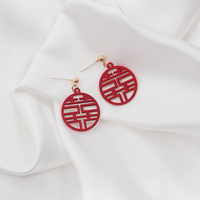 Серьги Trendy Bride Hollow Double Happiness из серебра 925 пробы — классический китайский стиль для Нового года