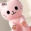 Small Jewelry Storage Box Cute Cat Tray, with Deep Plate Slot, Pink Matte Finish Holder Resin Decorative Ornament, for Dressing Table And Keys