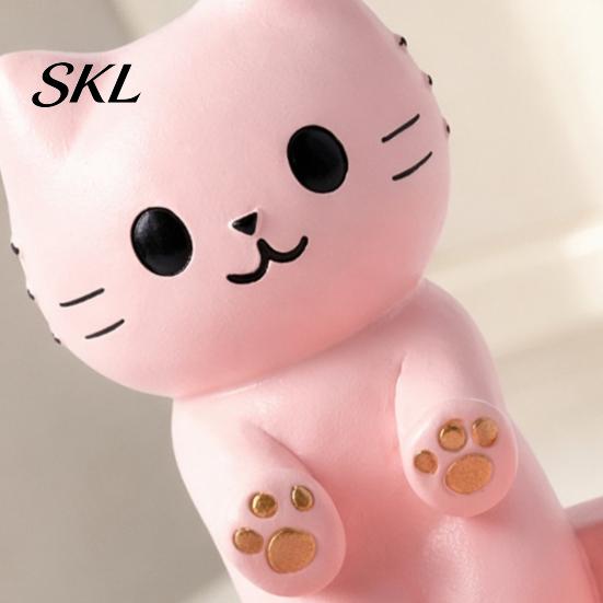 Small Jewelry Storage Box Cute Cat Tray, with Deep Plate Slot, Pink Matte Finish Holder Resin Decorative Ornament, for Dressing Table And Keys