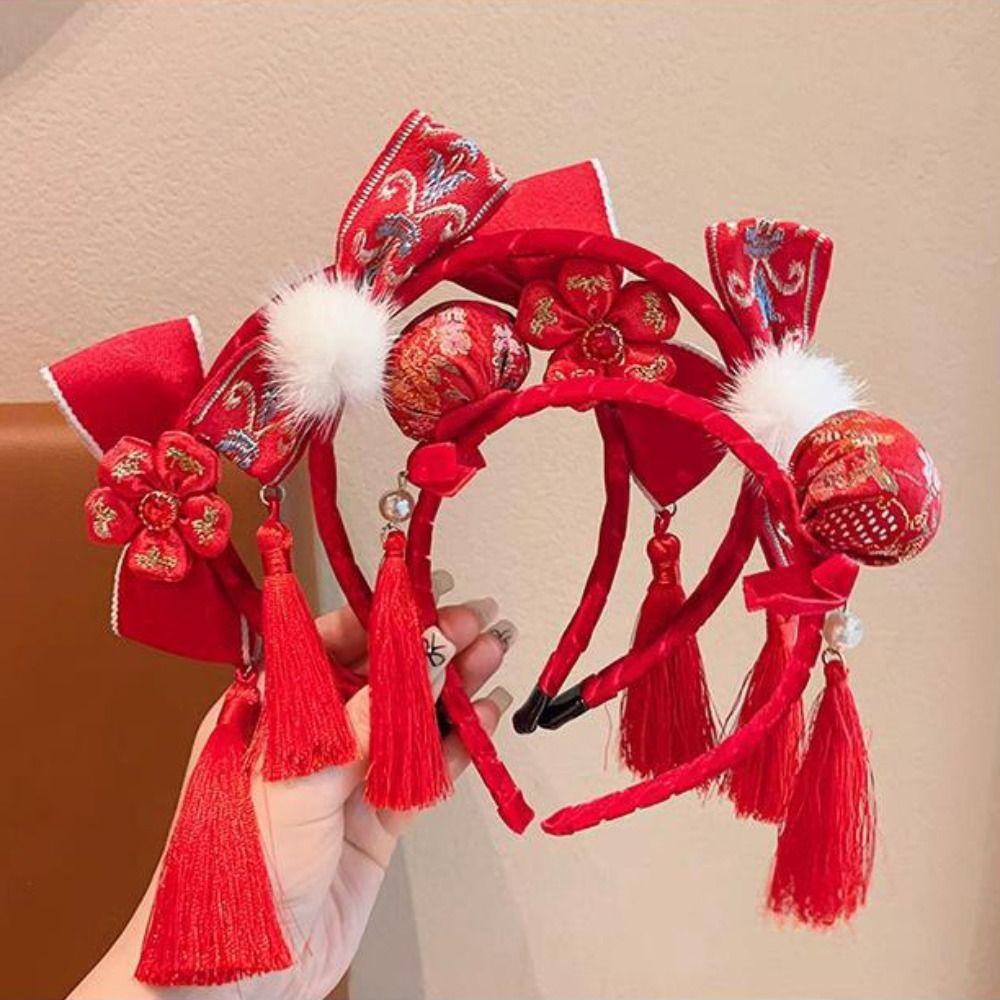 Tassel Hanfu Hair Bun Hair Hoop Plush Ball Red Hairband Sweet Children Headband  Baby