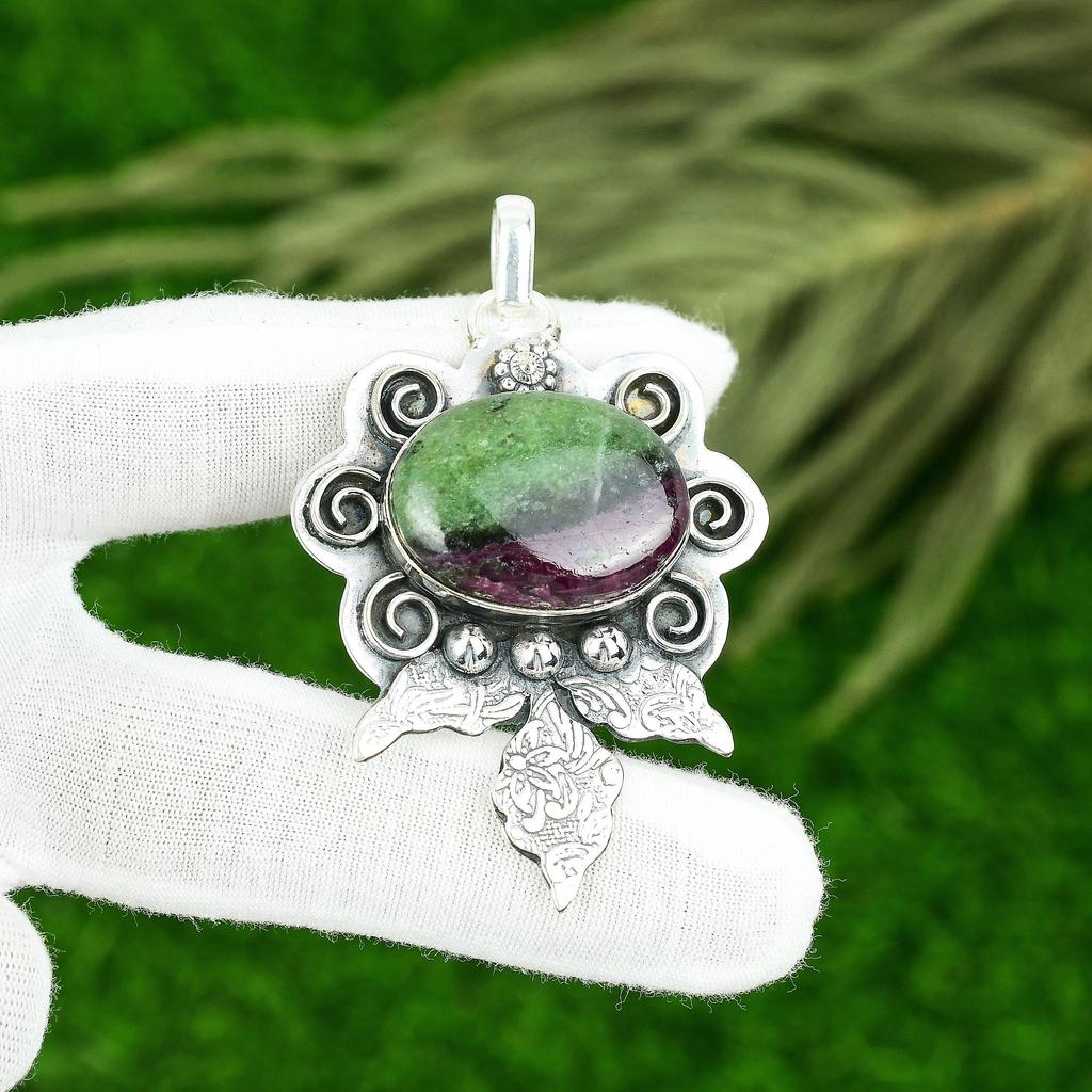 Sisters Day Deal Natural Ruby Zosite Sterling Silver Anniversary Pendant Jewelry