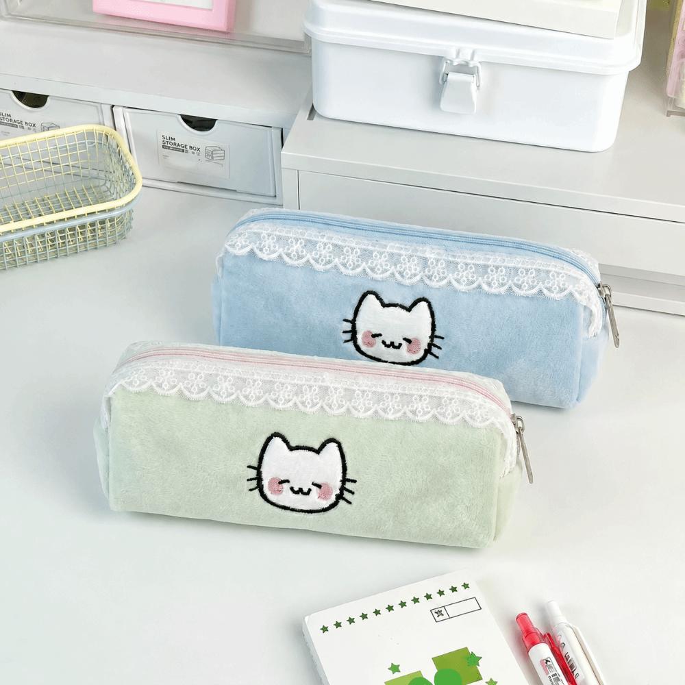 Plush Pencil Case Cat Embroidery Pencil Pouch Kawaii Stationery Pouch  School Supplies