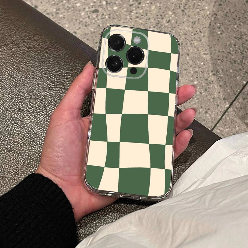 Клетчатая шахматная доска Чехол для телефона Для iPhone 17,16,15,14,13,12,11 Pro,Max,Plus,X,XS,XR,SE4 Mini Прозрачный Мягкий Чехол