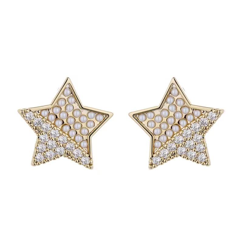 Brilliant Crystal Star Earrings Women Full Paved White Cubic Zirconia Simple Stylish Earring Versatile Fashion