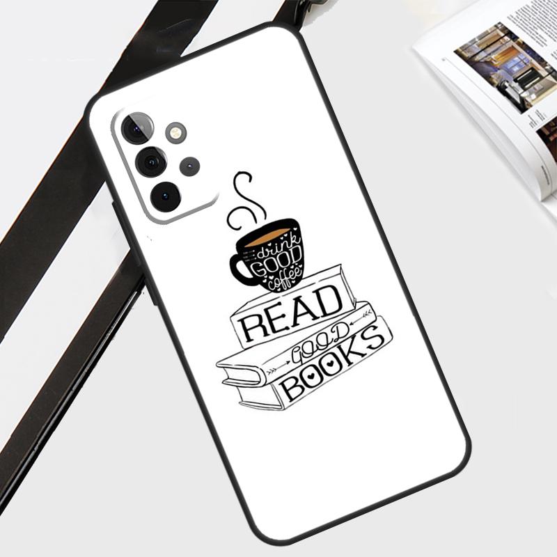 Чехол для телефона с книгами и кофе для Samsung Galaxy A54 A34 A14 A56 A36 A26 A16 A06 A12 A22 A32 A52 A13 A53 A15 A35 A55