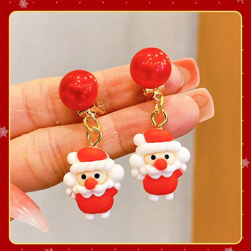 Рождественские детские серьги-клипсы без пирсинга, милые серьги с бахромой в виде оленя из мультфильма «Санта», серьги-подвески для девочек