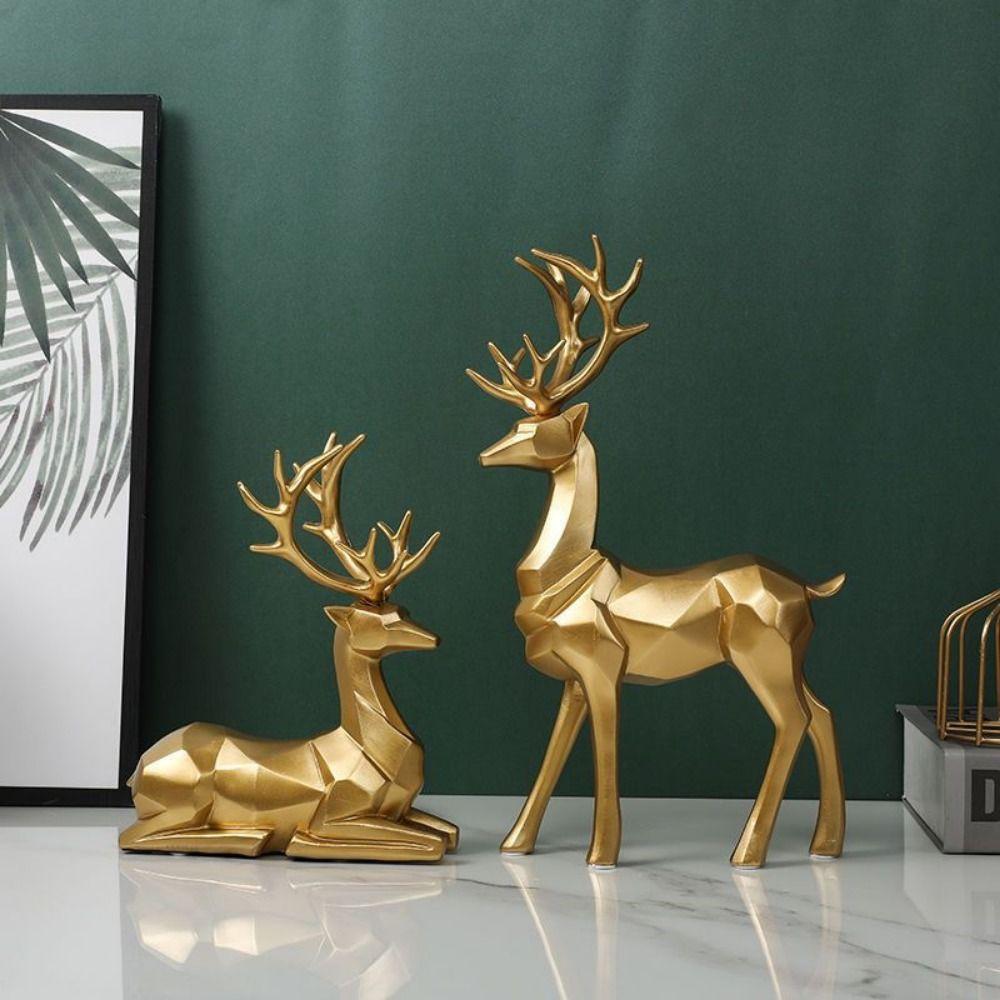 2Pcs Modern Resin Reindeer Sculpture Sitting/Standing Position Elk Figurine Table Decor