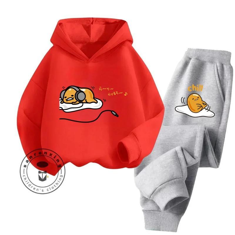 Gudetama Cartoon Супер Милый Чистый Хлопок Мягкая Текстура Толстовка Комплект Подходит Для Детей 3-14 Лет Kawaii Home Travel Одежда
