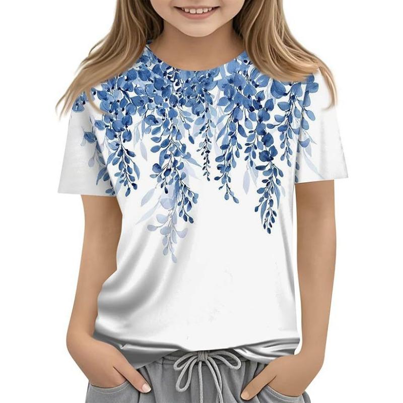 Детская футболка с 3D-принтом, новая повседневная универсальная детская одежда с цветочным 3D-принтом, футболка с короткими рукавами и круглым вырезом