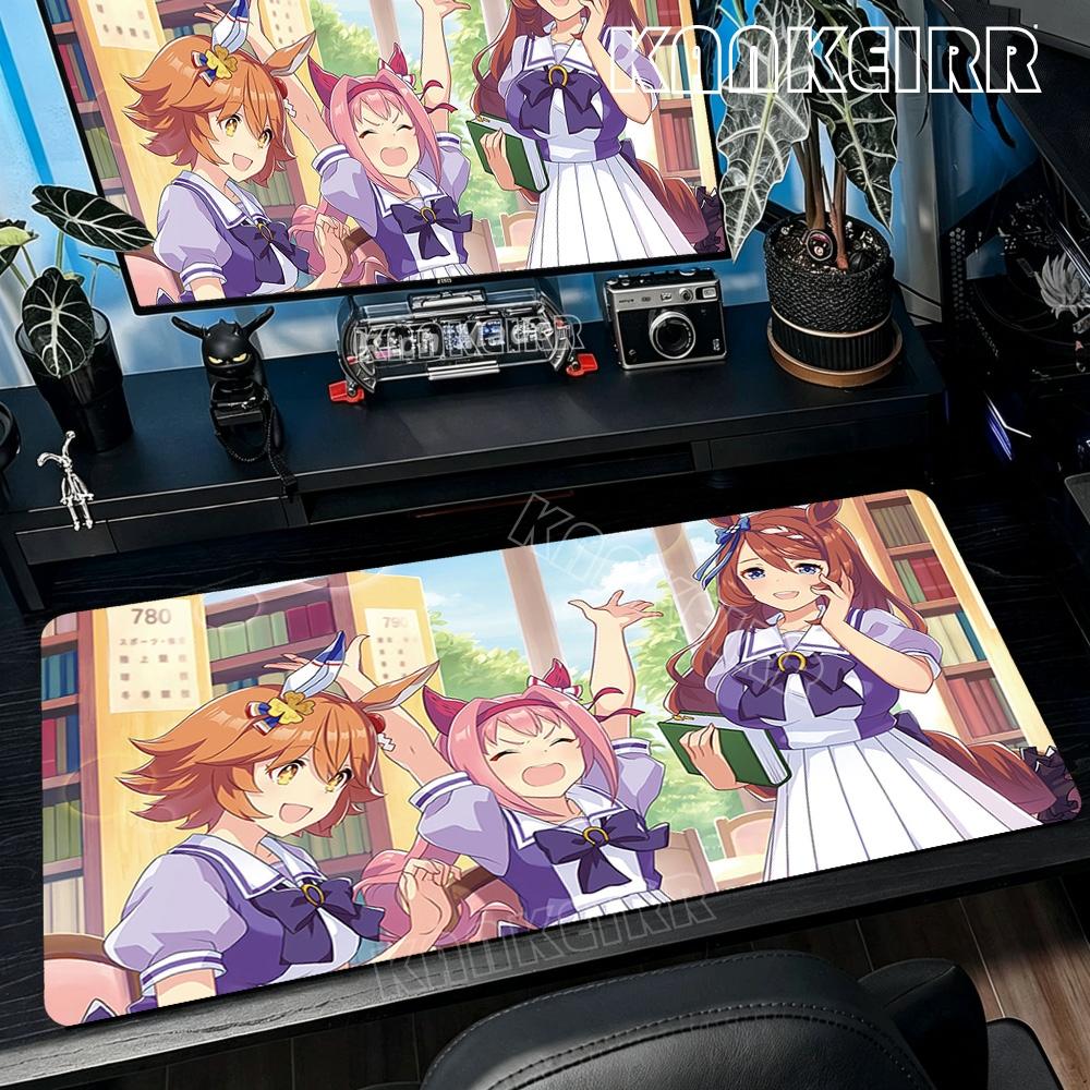 Большой игровой коврик для мыши Umamusume Pretty Derby Сшитый край Резиновая основа Настольный коврик для ПК Ноутбука Геймера Киберспортивные Аксессуары Большой Ковер