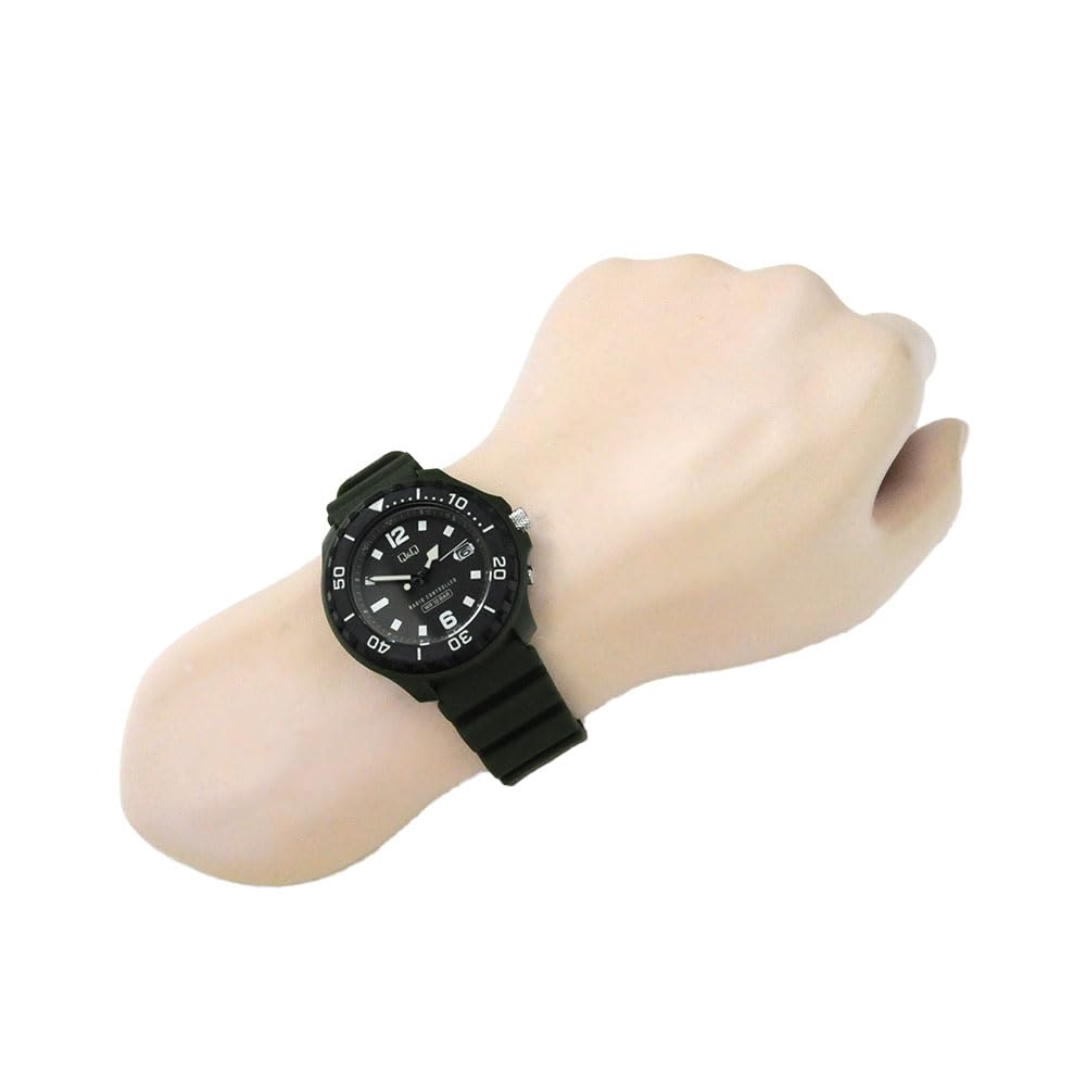 Citizen Analog Solar Date Urethane Black Q&Q Men's Wristwatch, Radio-Controlled, Powered, Waterproof, Display, Band, D02A-001VK,