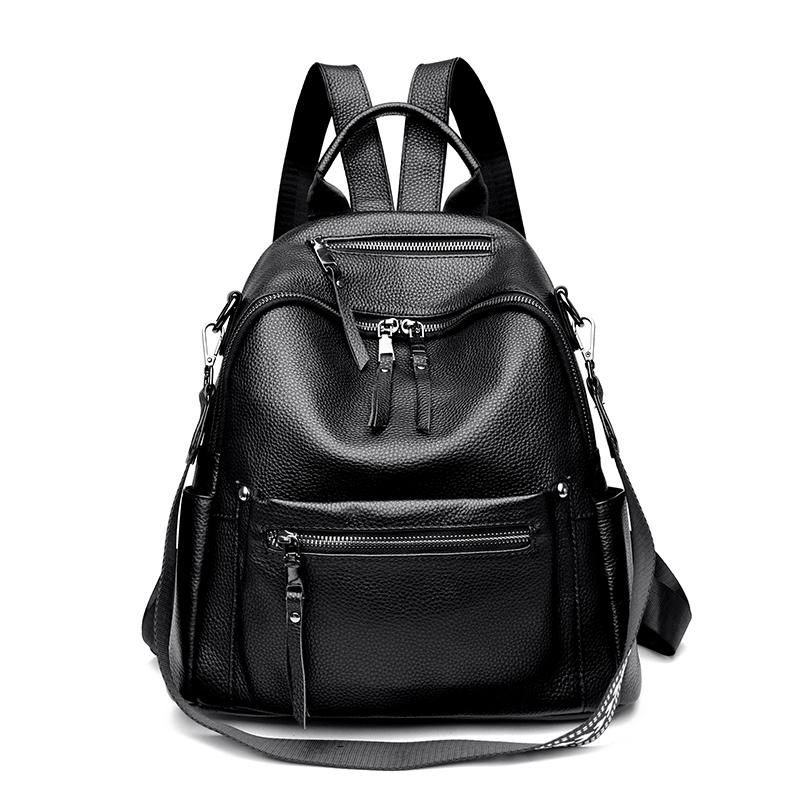 Luxury Solid Cowhide Bags For Women 2023 New Designer High Quality Genuine Leather Backpacks Women School Bags For Teenage Girls