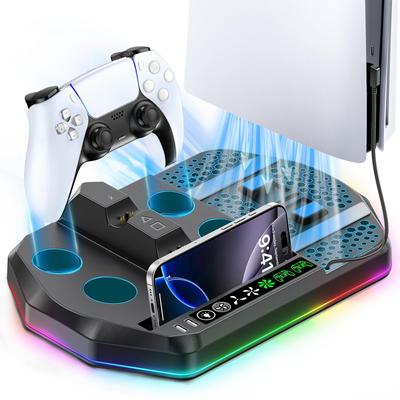 Совместим с PS5 PS5 Вертикальная охлаждающая подставка с 3 регулируемыми воздушными потоками Два светодиодных индикатора нагрева RGB Новый PlayStation 5 Black Pro/PS5 Slim/PS5, Скорости,