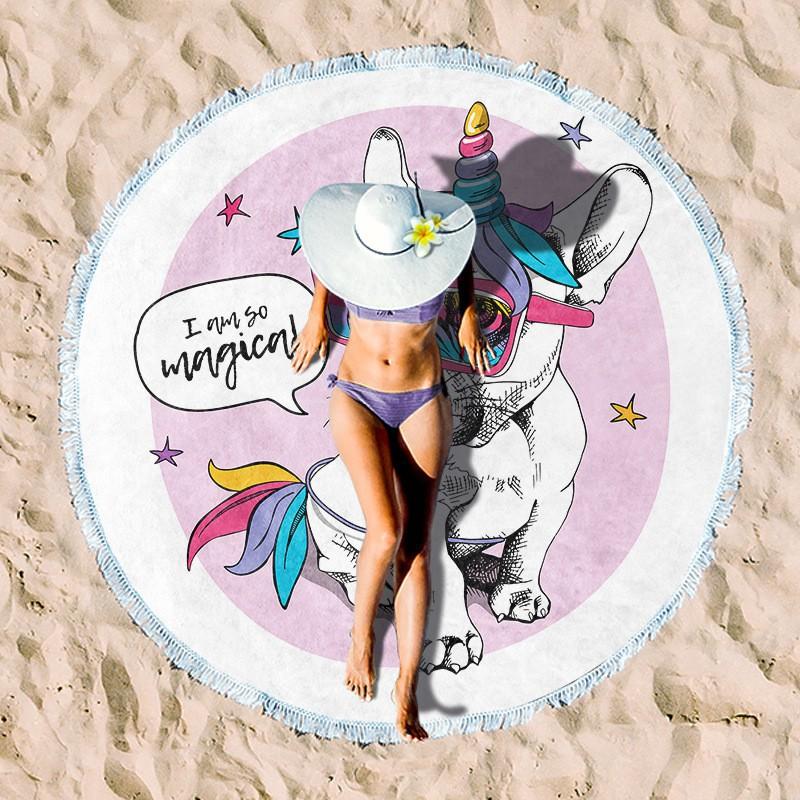 Ultrafine Microfiber Round Beach Towel Adults Quick Dry Digital Print With Fringe Trim Multipurpose Sand Mat Pool Travel Yoga Picnic