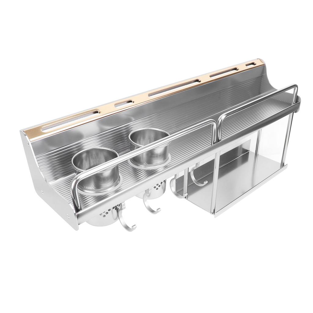 Настенная полка для специй из алюминиевого сплава, настенный органайзер для кухонных принадлежностей с двойным держателем для палочек для еды для