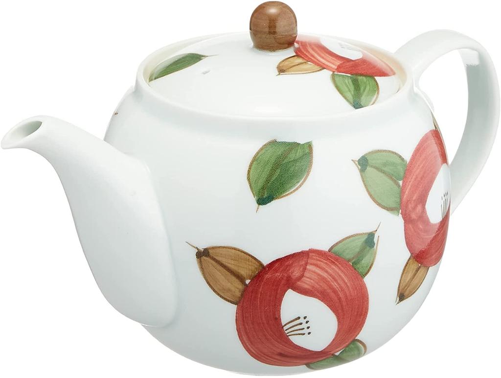 Hasami Ware Teapot with Round Camellia Pattern (Super Stainless Steel with Tea Strainer), 725ml Capacity, Made in Japan, Product Number 60184