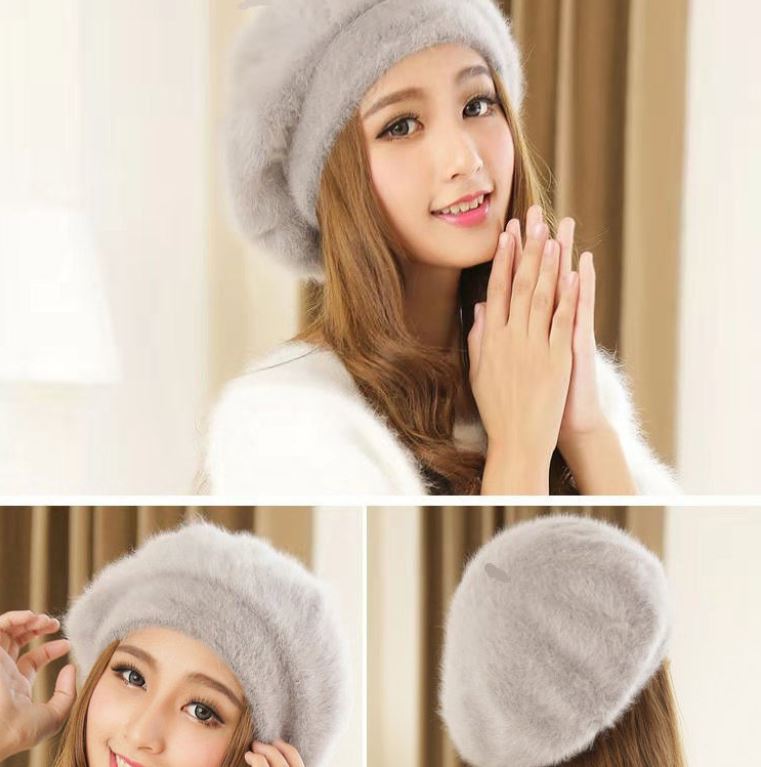 Зимний женский берет из кроличьего меха, корейская версия, теплая вязаная шерстяная шапка, британская шапка художника