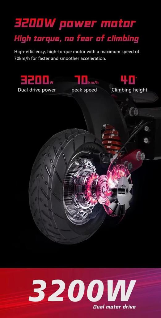 Boyuda's new electric scooter Q7Pro Max, equipped with 3200W dual motors, 52V28AH battery, application control, and silent tire scooter