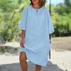 Женское свободное платье-рубашка из хлопка и льна, повседневное платье миди с рукавом 1/2 и круглым вырезом, летний пляжный сарафан для отдыха