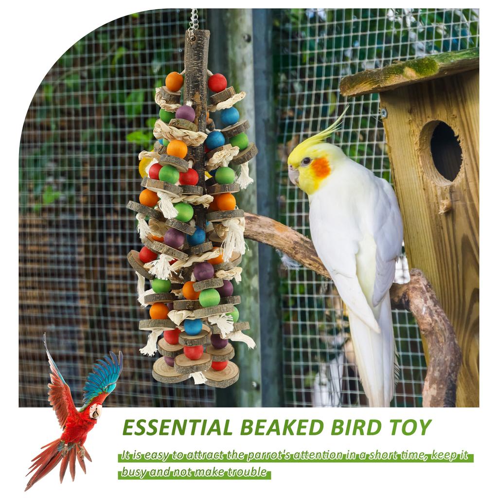 Blocks Bird Bite Toy Handmade Wooden Parrot Cage Bite Toy With Top Hook Soothing Pet Chewing Toy Decorative Bird Cage Supplies