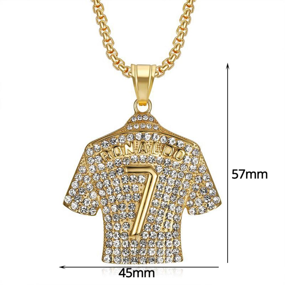 Hip Hop Iced Out Football Jersey Number 7 Pendant Necklace Male Gold Color Stainless Steel Chains for Men Jewelry Dropshipping