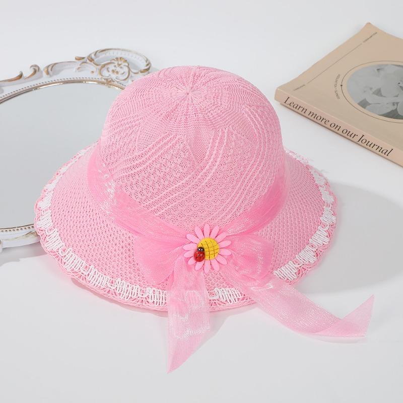 Летняя милая детская шляпка для прогулок, цветная сетчатая шляпка с цветочным бантом, милая уличная шляпка от солнца, дышащая