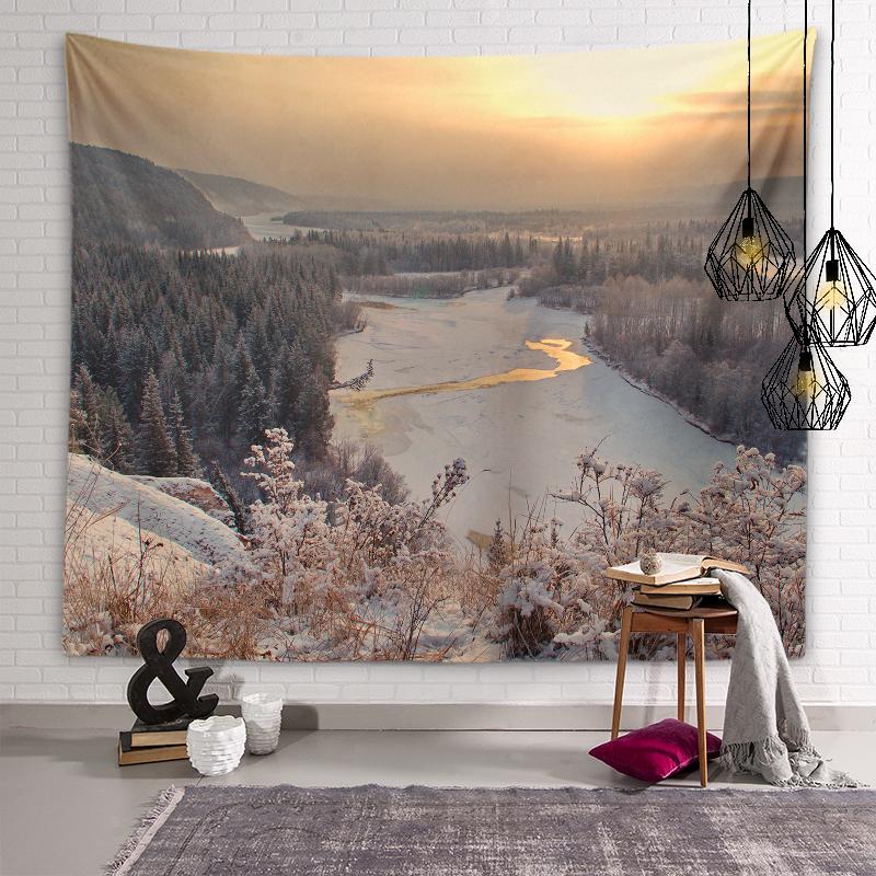 Горы, озеро, цветы, настенное искусство, декоративный эстетический гобелен, фон, Настенный декор, гостиная, спальня, домашний декор, гобелен