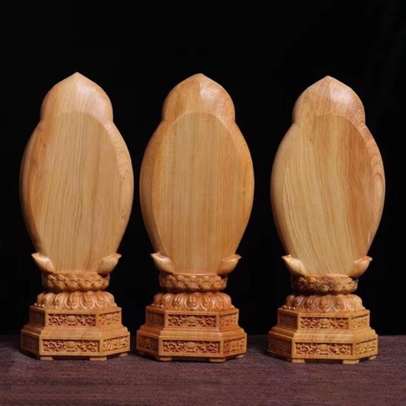 Boxwood Carving The Three Saints of the West Buddha Statue of Tathagata Guanyin Home Buddha Hall Worship Wooden Crafts Gift