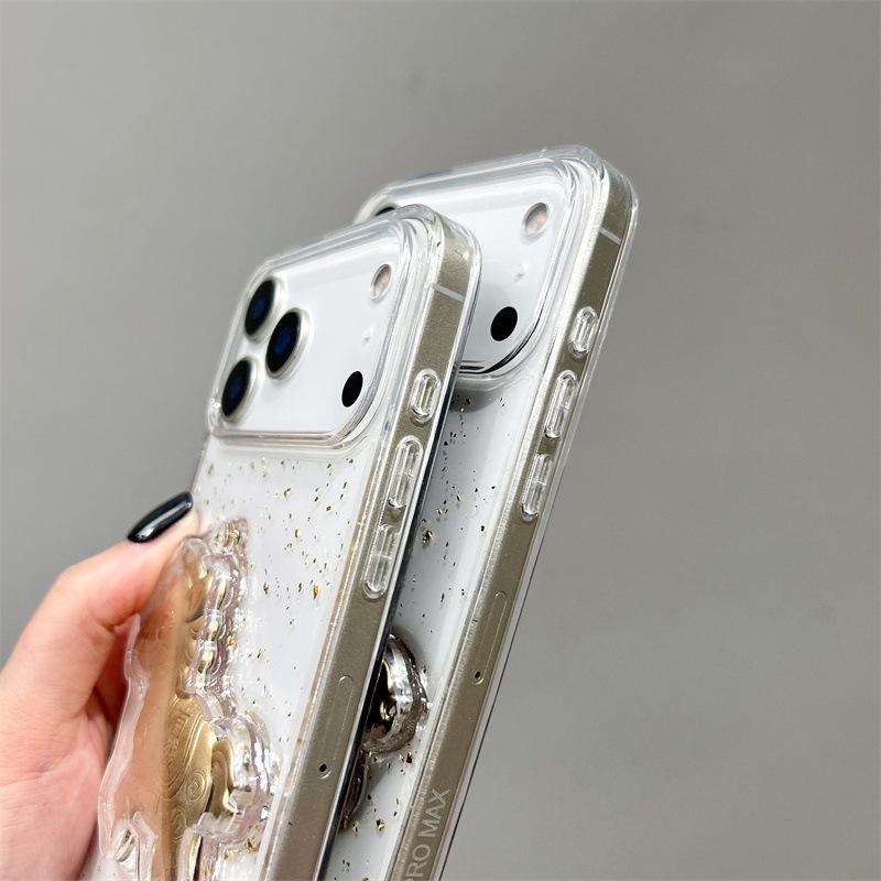 Мягкий чехол с золотой фольгой и каплями эпоксидной смолы для iPhone 13/14/15/16 Pro Max