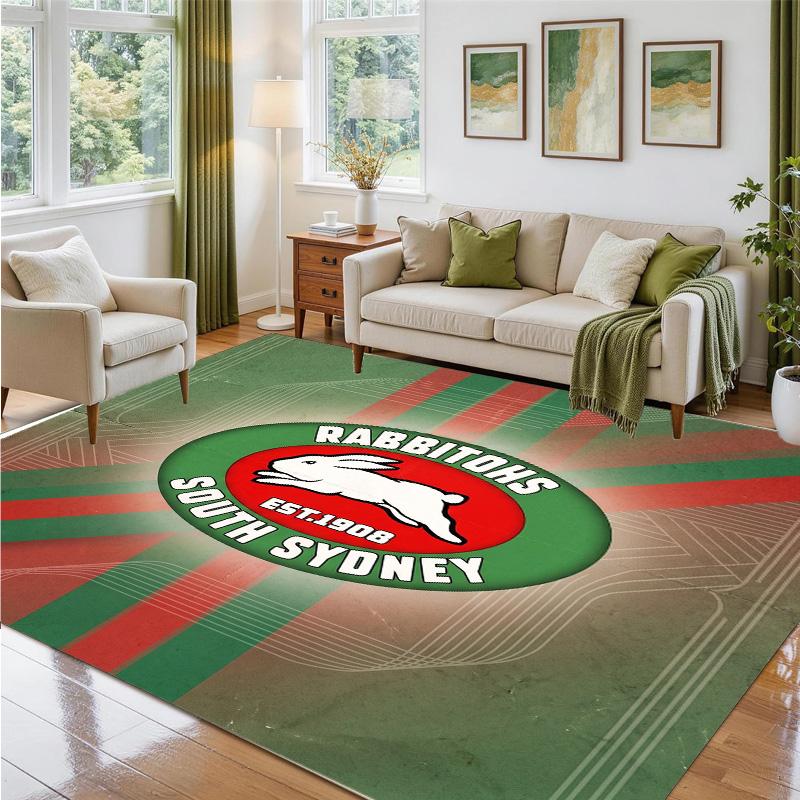South Sydney Rabbitohs Design Crystal Velvet Rug Soft Decorative Mat for Bedroom Entrance