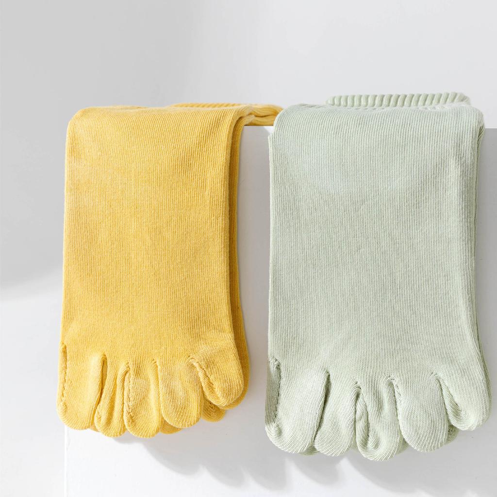 Five-Finger Socks Women'S Spring And Autumn Mid-Tube Socks Cotton Deodorant Sub-Toe Socks Season Boneless Stockings