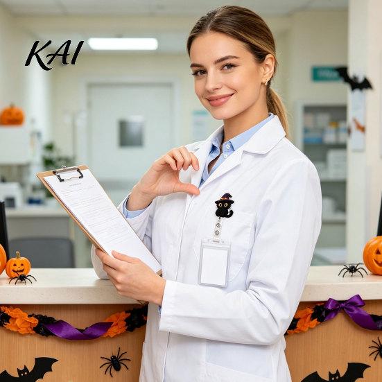 Student Id Card Protector Halloween Black Cat Pumpkin Badge Reel, Retractable with 360 Degree Rotating Clip, Decorative Holder for Doctors Acrylic