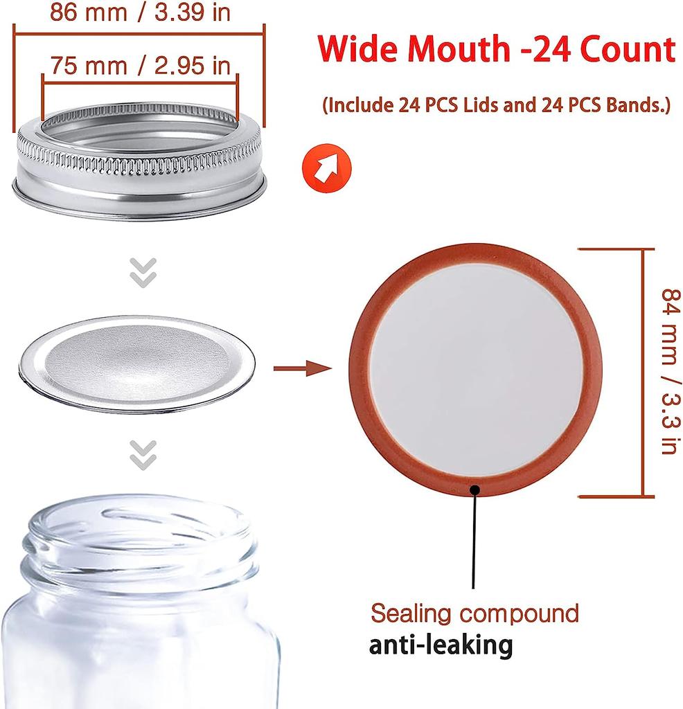 48 шт. обычные крышки и кольца для консервирования рта, крышки для каменных банок, многоразовые герметичные разъемные серебряные крышки с силиконовыми уплотнительными кольцами