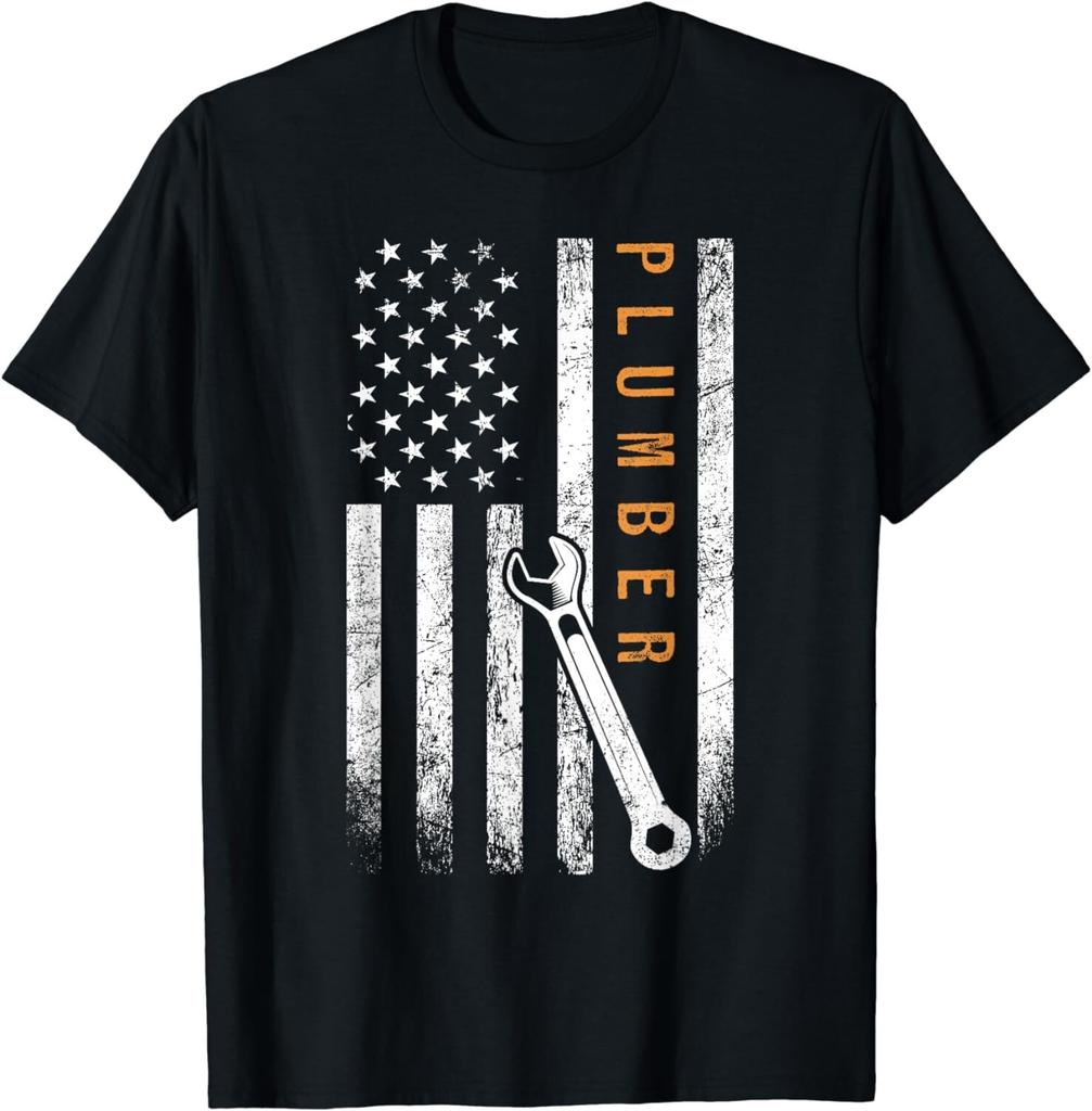 Father's Day Plumber Gifts For Men with American Flag Design Gift Unisex T-Shirt Mens Womens Tees Top