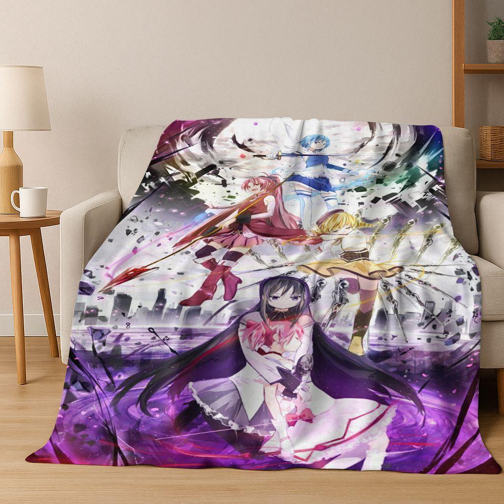 Мультяшное одеяло из фланели Puella Magi Madoka Magica, Уютное мягкое покрывало для дома, спальни, кровати, дивана, для детей