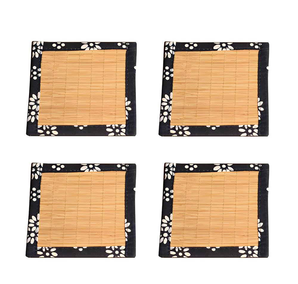 Набор из 4 бамбуковых подставок Natiform, стильный и легкий, с изоляционными подкладками и противоскользящими ковриками