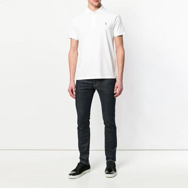 Polo Ralph Lauren SS22 Логотип Вышитый Однотонный Короткий Рукав Поло Рубашка Мужская Топы Белый 710685514-001